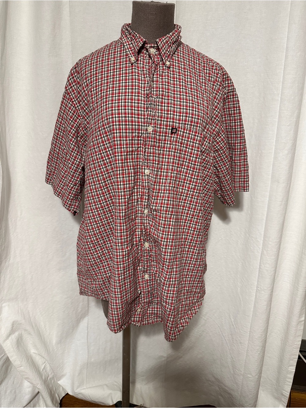 Ralph Lauren Red and White Short-Sleeve Button-Down Plaid Shirt